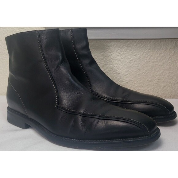 Hugo Boss Rare Chelsea Chukka Ankle Side Zip Black Leather Boots Men's Size 10 - Picture 1 of 12